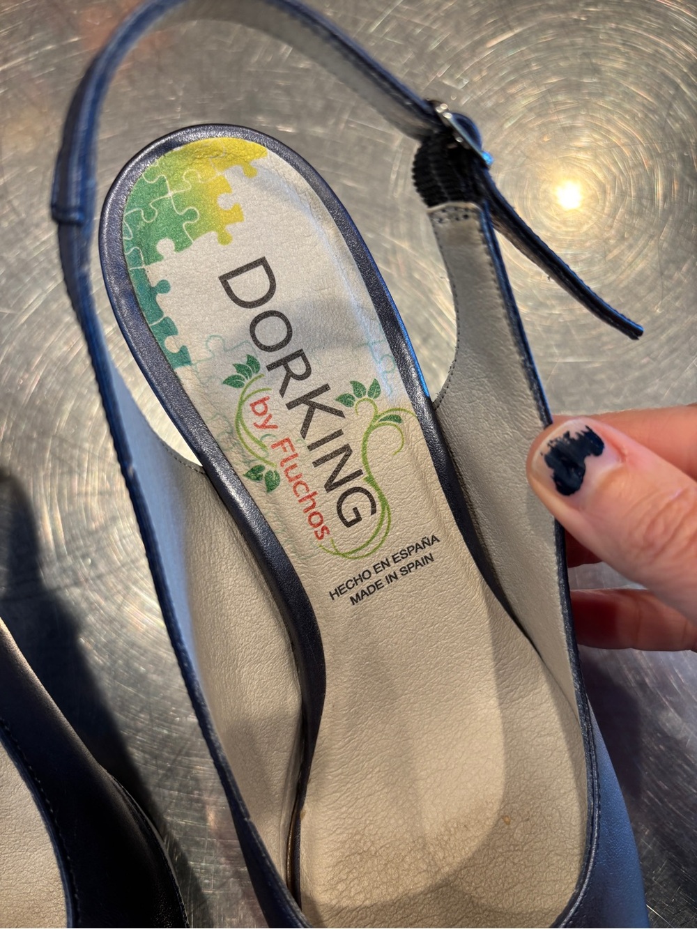 Dorking Blue Shimmer Peep-Toe Slingback Heels Size 39 Timeless Comfort Travel - Picture 8 of 10